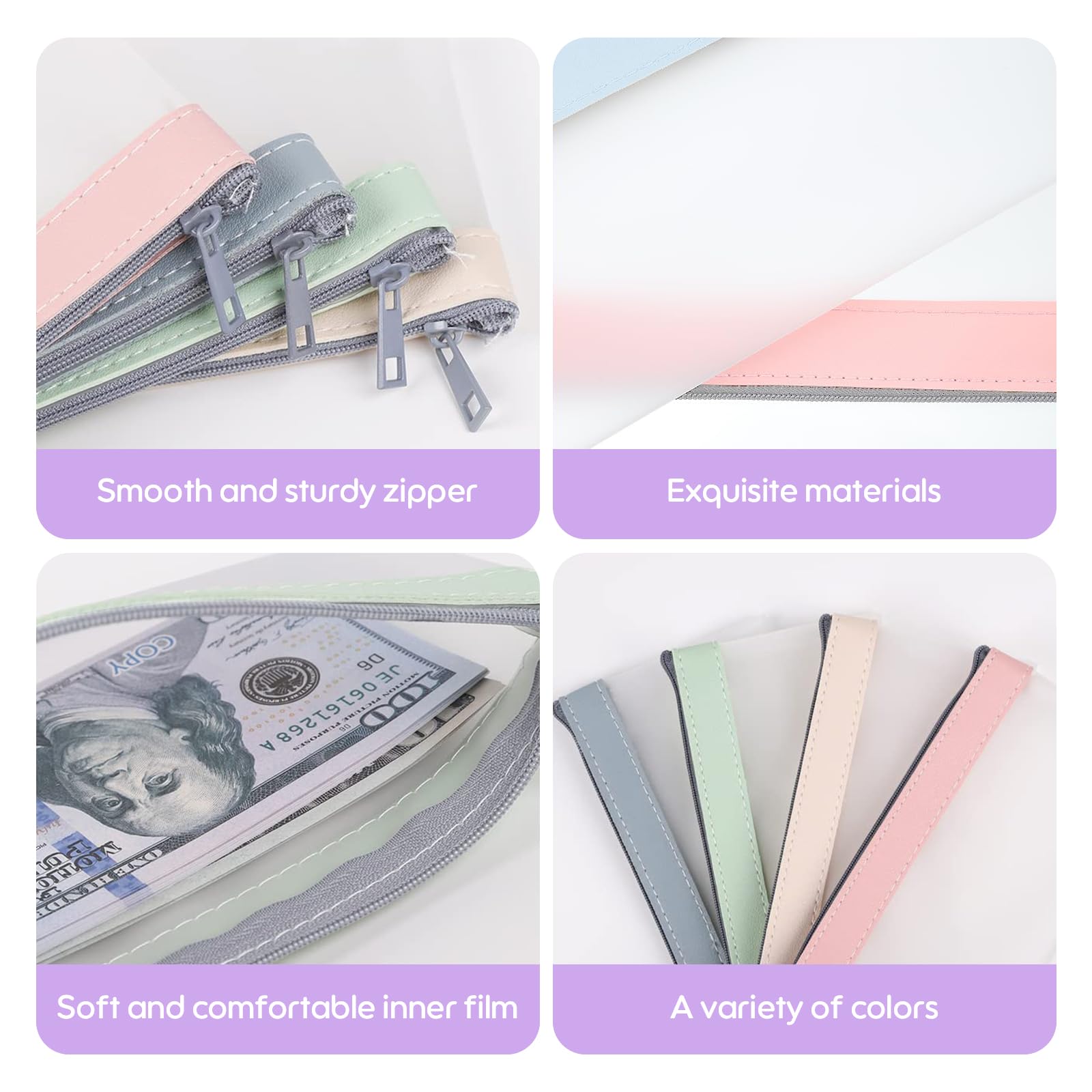 10 Pcs Money Bags with Zipper- Cash Envelopes Clear Cash Bags Coin Purse Small Plastic Wallet for Bills Cash Invoice Office School or Travel Supplies - Image 4