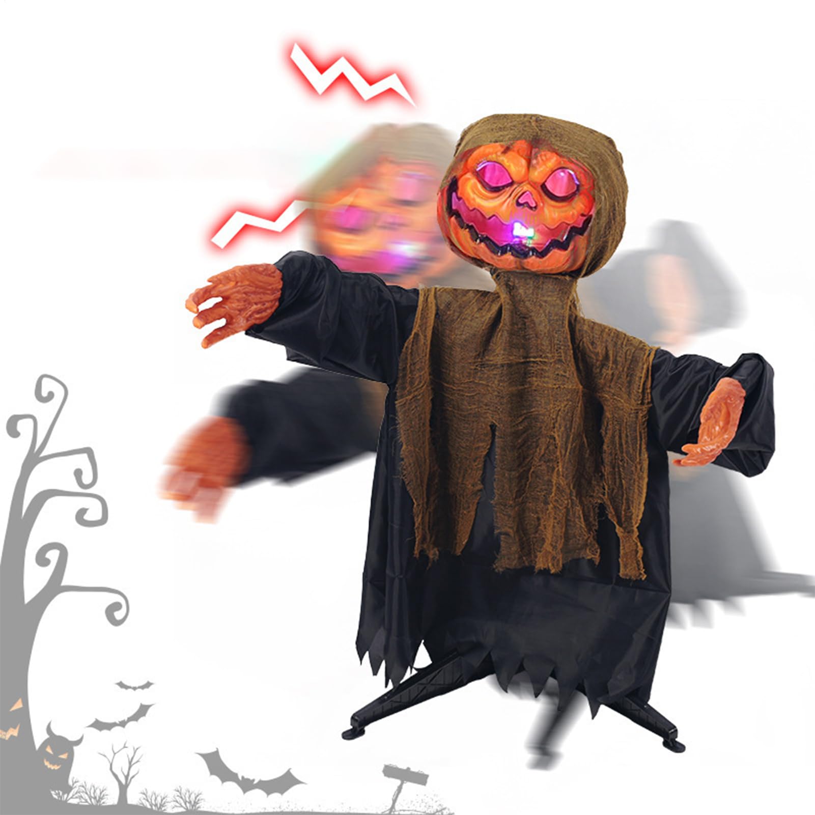 Animowane Dekoracje Halloweenowe Straszna Świecąca Figura Dyniowego Ducha | Podświetlana Kołysząca Się Upiorna Dekoracja Z Dźwiękiem Na Taras Ogród Podwórko Przedogródek