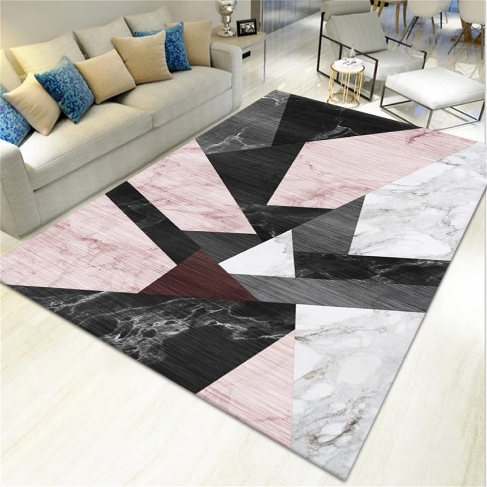 Tapis noir géométrique 160x200 et moquette lavable pour salon