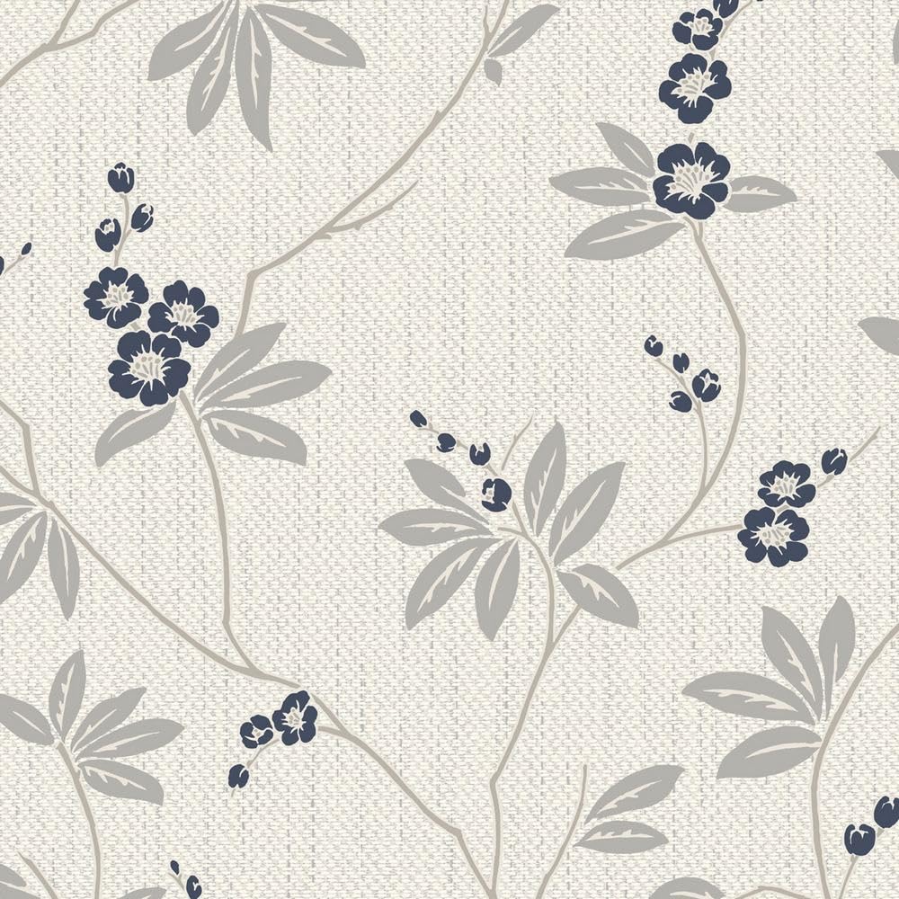 Belgravia Decor White Amelie Blossom Navy Wallpaper 3023