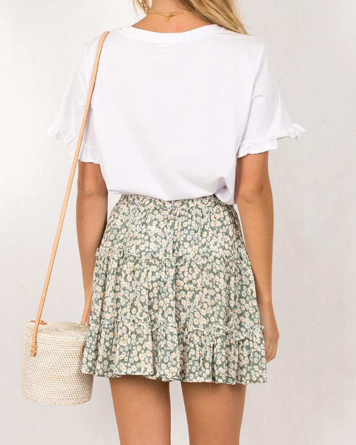 Women's High Waisted Floral Mini Skirt Drawstring Boho Print Ruffle Summer Short Skirts - Image 3