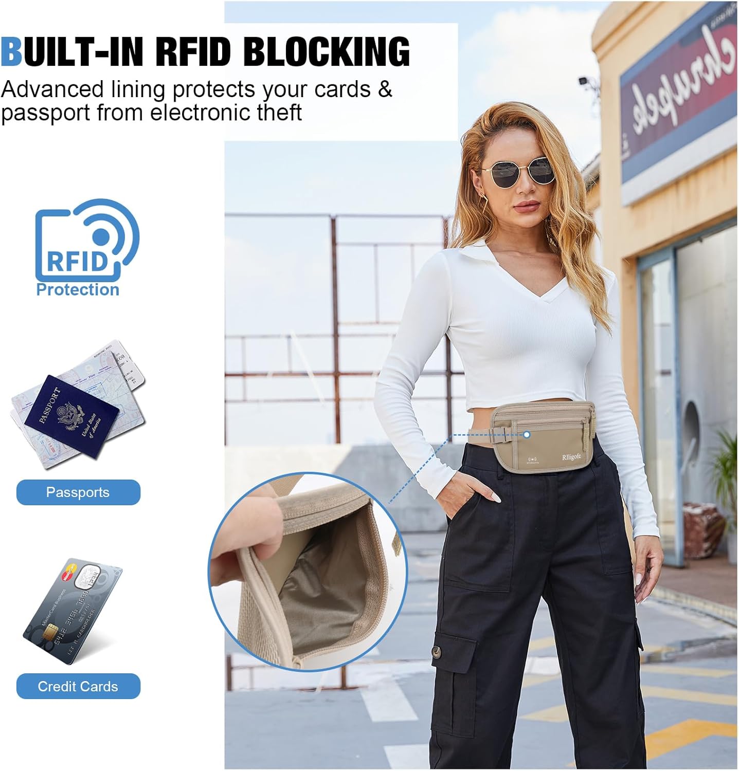 Money Belt for Travel Women and Men Hidden - Slim RFID Blocking Travel Wallet with Secure Anti-Theft Pouch, Passport Holder for Passport, Credit Cards, Cash Under Clothes - Image 3