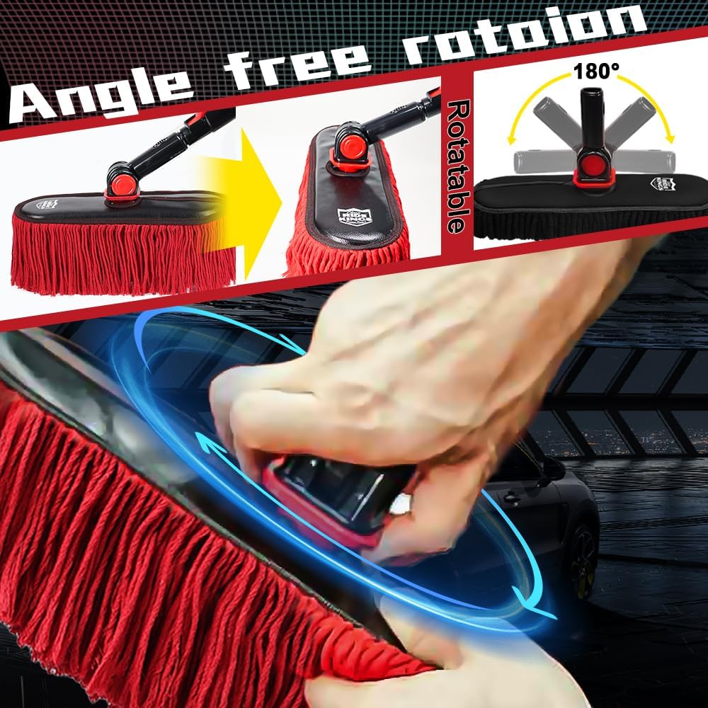 Car Cleaning Supplies Duster, 2In1 Brush For Car Exterior, Chenille Car Wash Brush Mop & Wax Cotton Car Duster Mop, Remove Dust, Retractable Steel Pole for Boat Truck RV, Gifts for Men Women