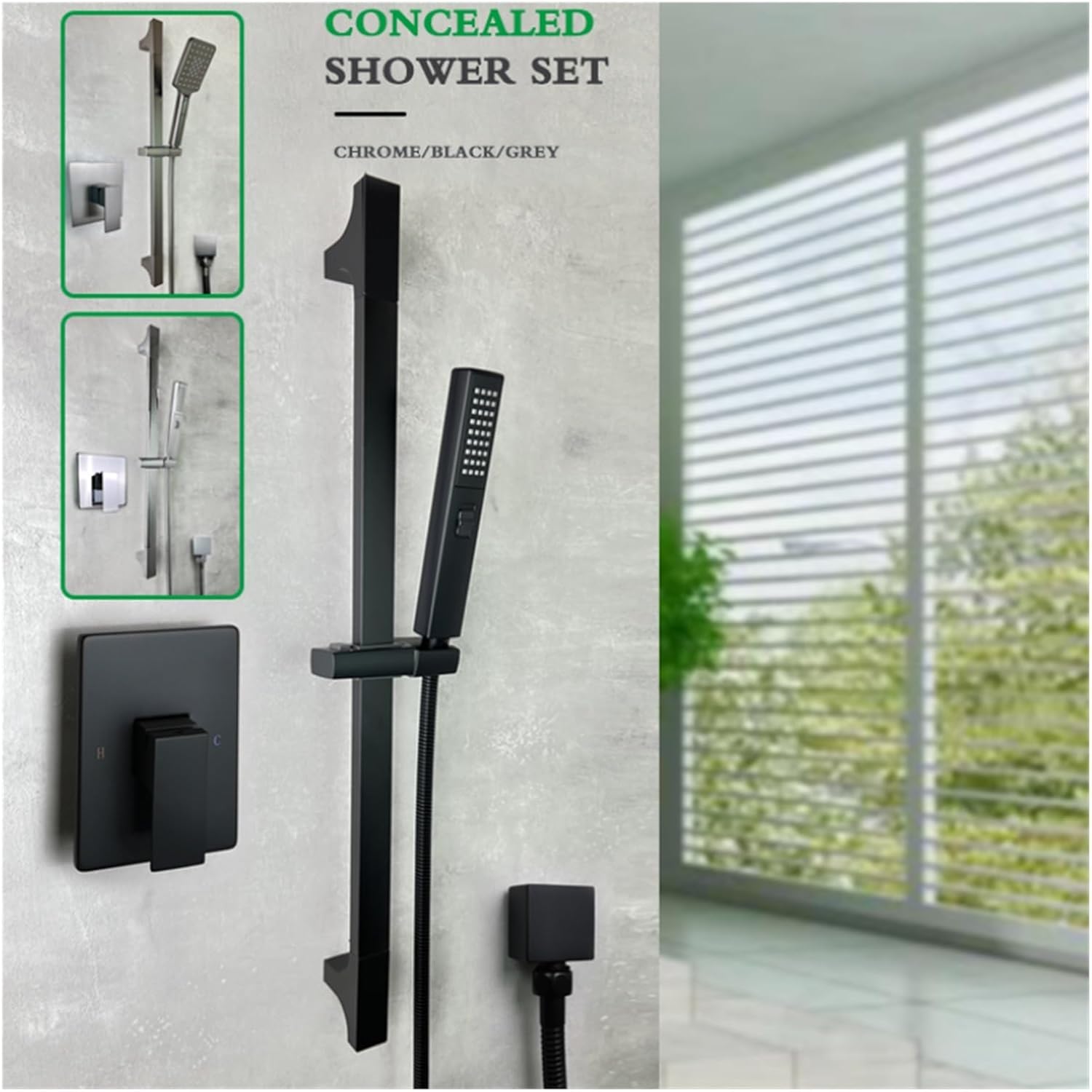 Slide Bar Set With Solid Brass Hot Cold Valve 3 Functions Hand Shower Set Matt Black Outlet Connector 1.5M Hose Holder Bracket(Chrome A)