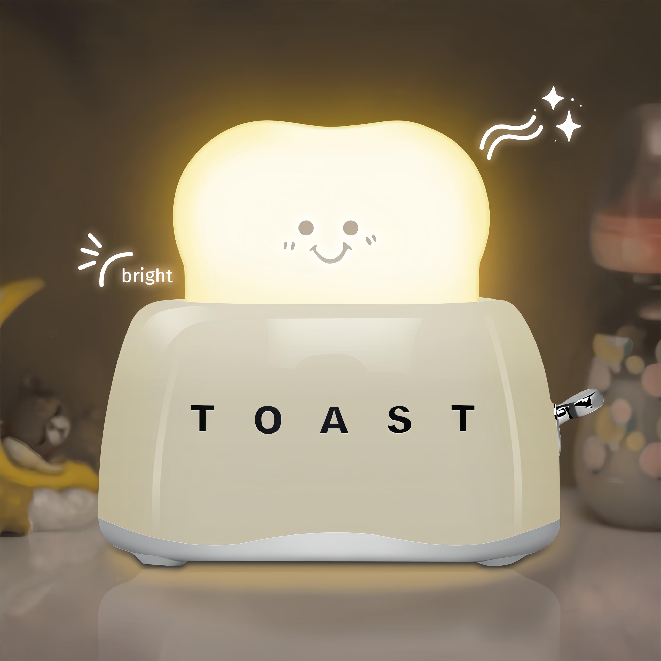 Elite Aiwei Cute Desk Decor Toast Lamp Night Light for Kids- Kawaii Christmas Birthday Gifts for Teen Girls Women Kids- Small Desk Lamp Rechargeable Gift for Girls of All Ages (Green)