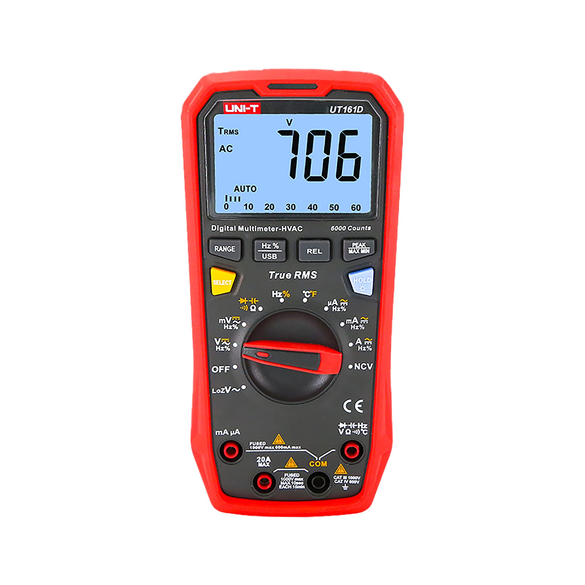 KUUT161D/MIE0433, tester di tensione, corrente CA/CC, capacità, test di continuità del circuito e diodi, misurazione della temperatura