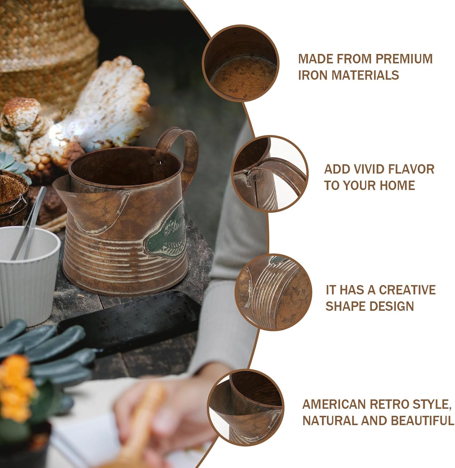 Zerodeko 3pcs Vintage Iron Planter Pot Creative Rustic Flowerpot for Home Desktop Decoration Chic Aesthetic Decor for Balcony and Indoor Gardening image 3