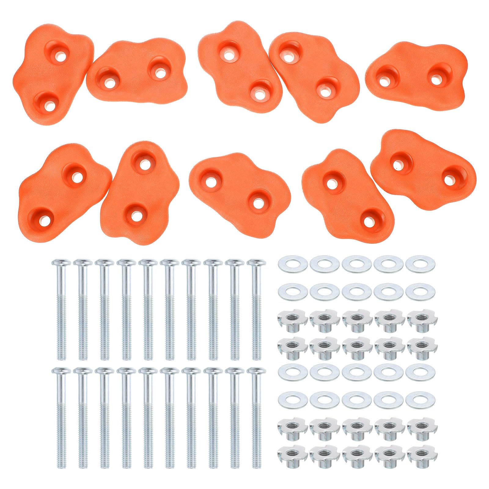 PATIKIL Rock Climbing Holds, 10 Pcs Small Climbing Rock Wall Grips Play Set Climber Attachments with Double Hole for Playground Accessory Indoor Outdoor Tree Training, Orange Red D-Small