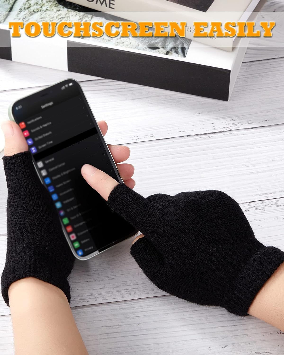 6 Pairs Fingerless Gloves Unisex Knit Warm Winter Gloves Stretchy Half Finger Gloves (Short)