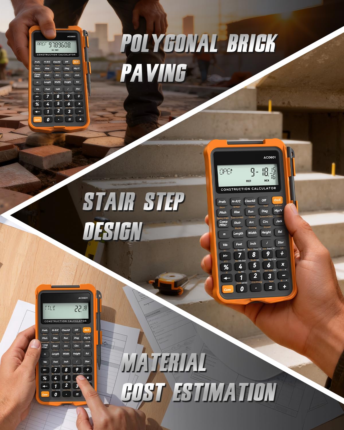 GUYUCOM Calcolatrice da costruzione con tavoletta da scrittura Calcolatrice in calcestruzzo per appaltatori, strumenti di progetto domestico per edilizia falegnami industriali Calcolatrici tascabili