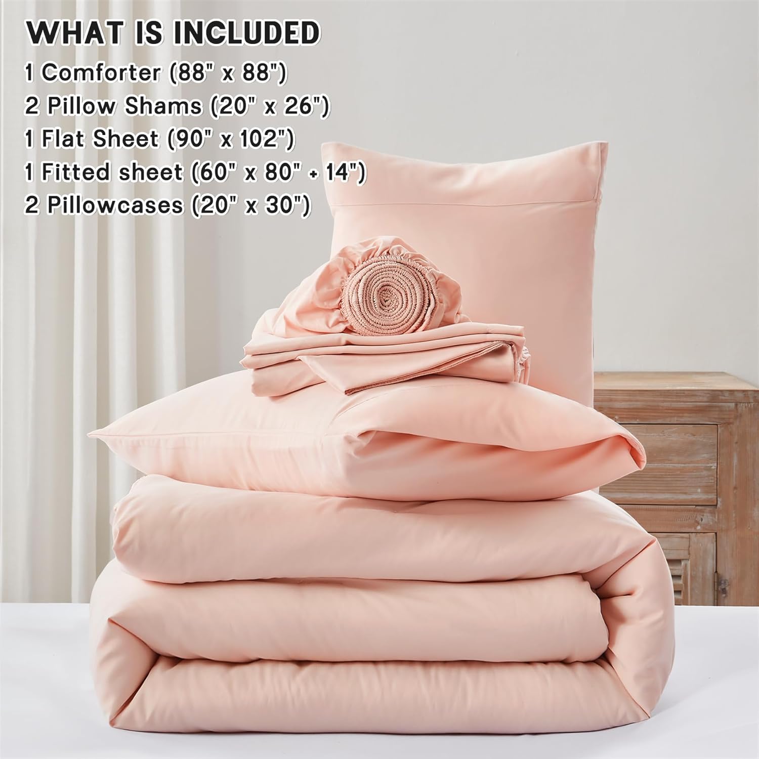 Anluoer Pink Queen Comforter Set 7 Pieces, Bed in a Bag with Sheets, All Season Bedding Sets with 1 Comforter, 2 Pillow Shams, 2 Pillowcases, 1 Flat Sheet, 1 Fitted Sheet - Image 7