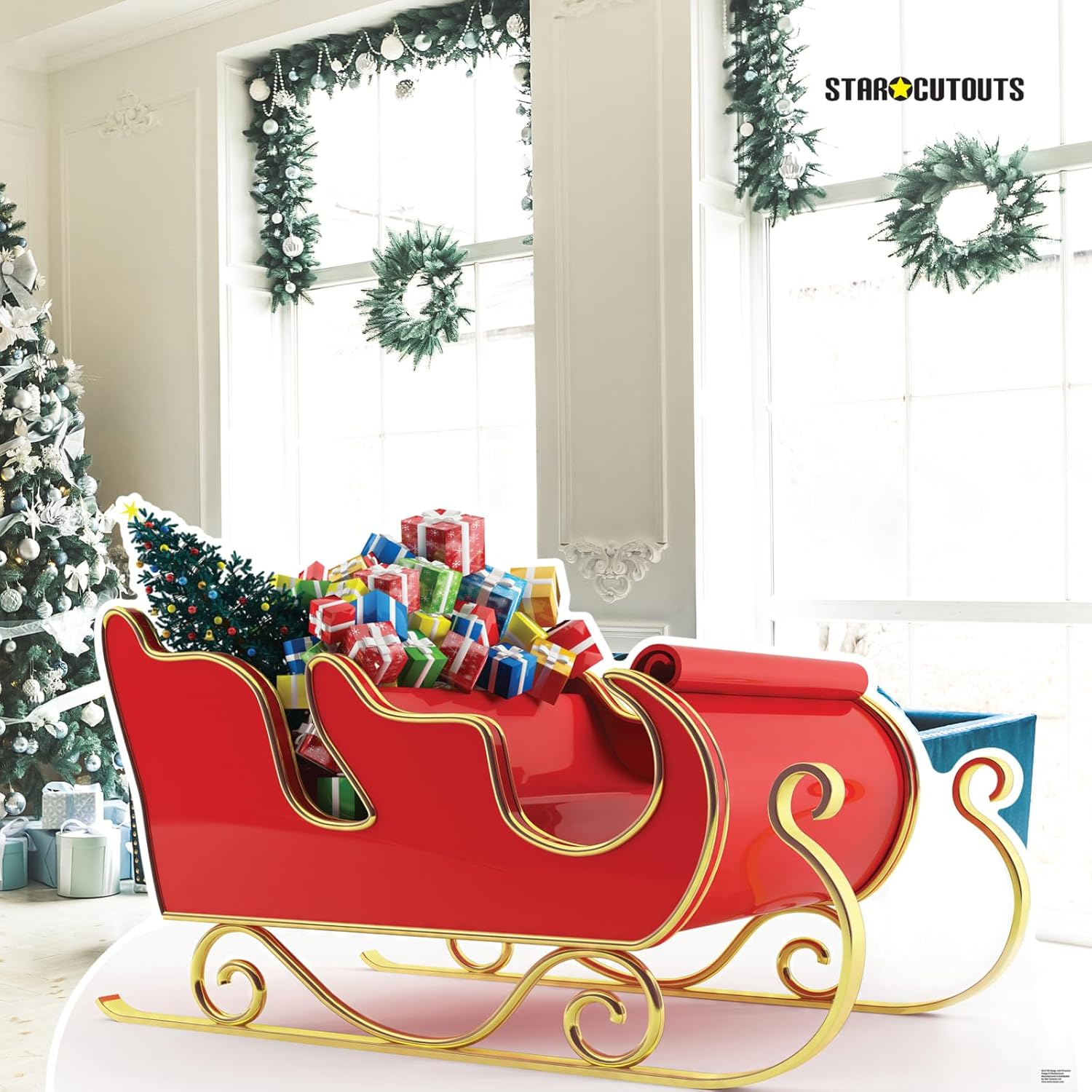 Star Cutouts SC4198 Christmas Santa's Sleigh with Presents Large Cardboard Cutout with Mini