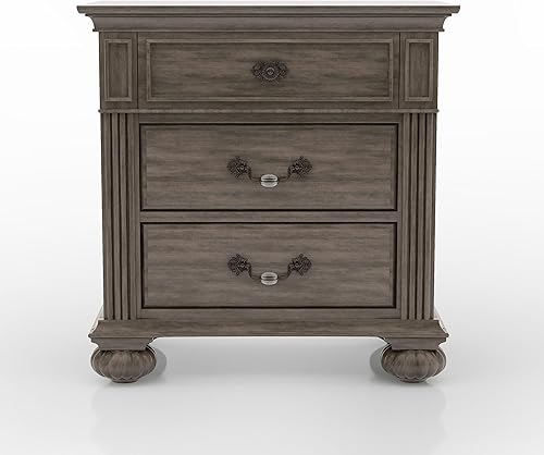 Miniatura 7 de Furniture of America Malierd - Juego de 3 piezas de madera tradicional, cama tamaño queen y mesita de noche de 3 cajones para dormitorio, gris