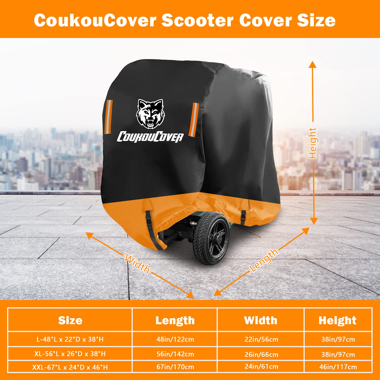 Funda de Almacenamiento para Scooter de Movilidad, Tela Oxford 600D, Impermeable y Duradera, Adecuada para 67 Pulgadas de Largo, con Tiras Reflectantes y Correas Triangulares Resistentes