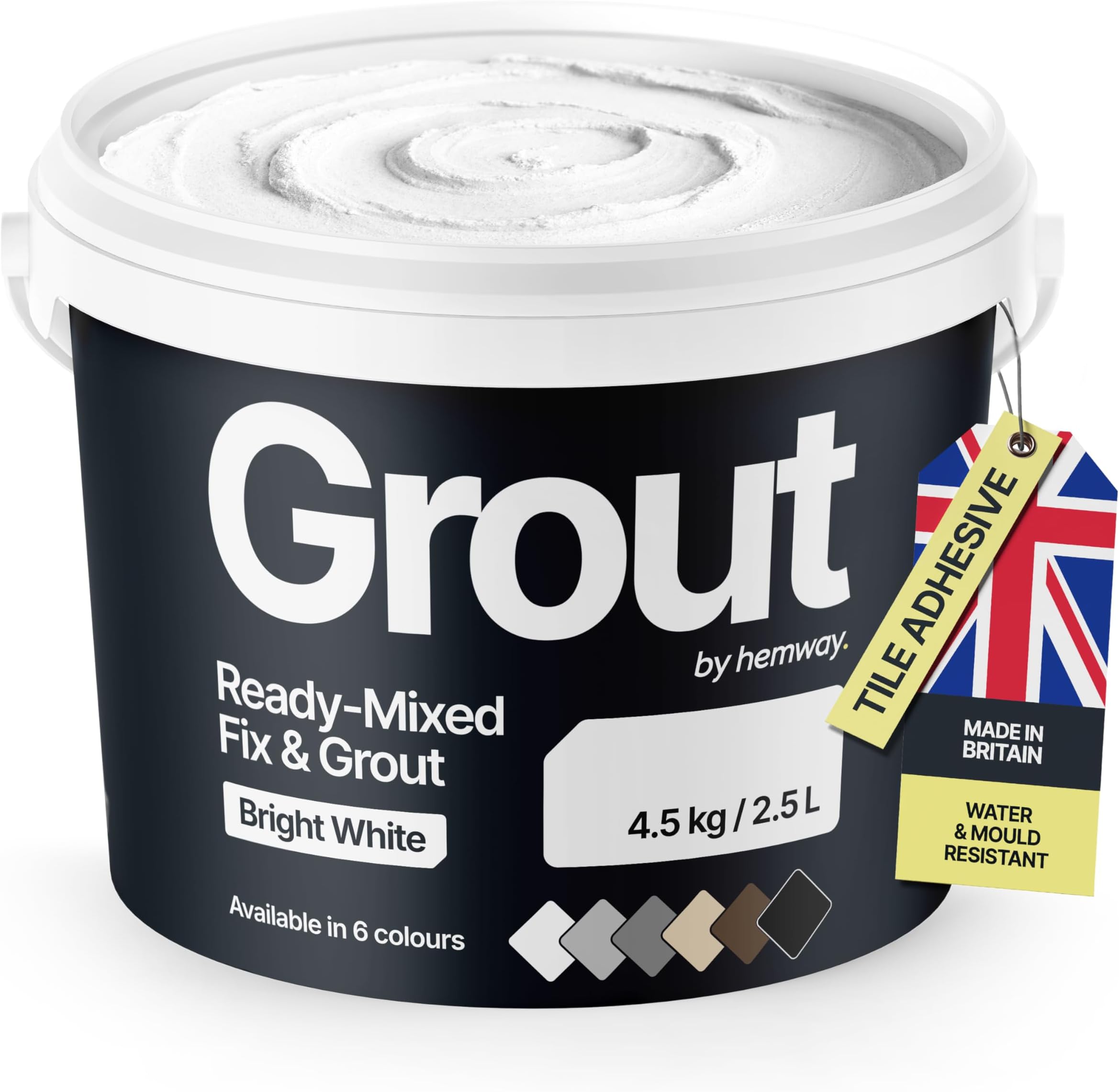 Bright White Ready Mixed Grout & Fix | Wall & Tile Adhesive 4.5kg / 2.5L | Water-Resistant, Anti-Mould, Easy to Use & Fast-Drying | Suitable as Kitchen, Bathroom Tile Grout - Bright White Grout