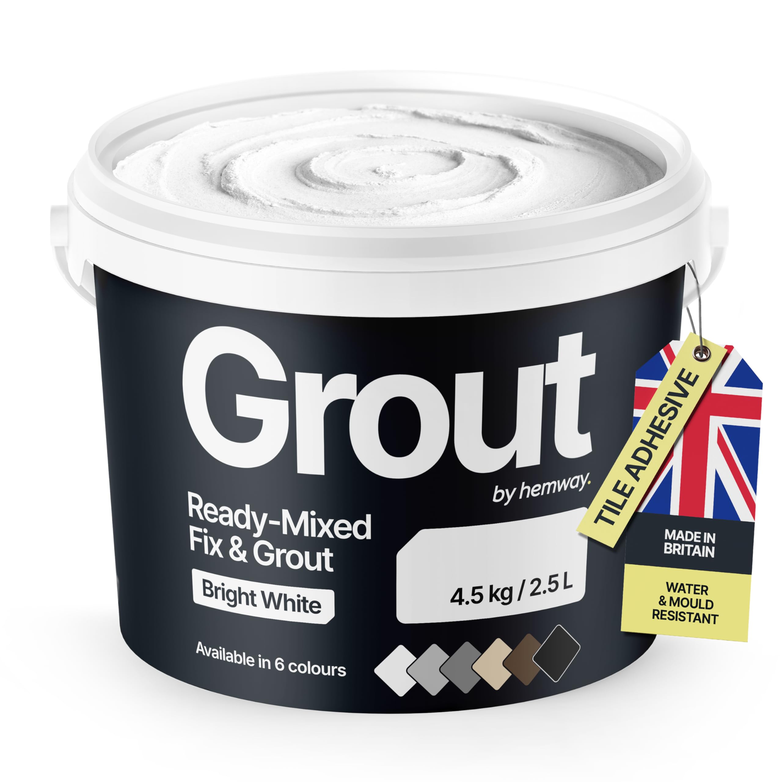 Bright White Ready Mixed Grout & Fix | Floor, Wall & Tile Adhesive 4.5kg / 2.5L | Water-Resistant, Anti-Mould, Easy to Use & Fast-Drying | Suitable as Kitchen, Bathroom Tile Grout - White Grout