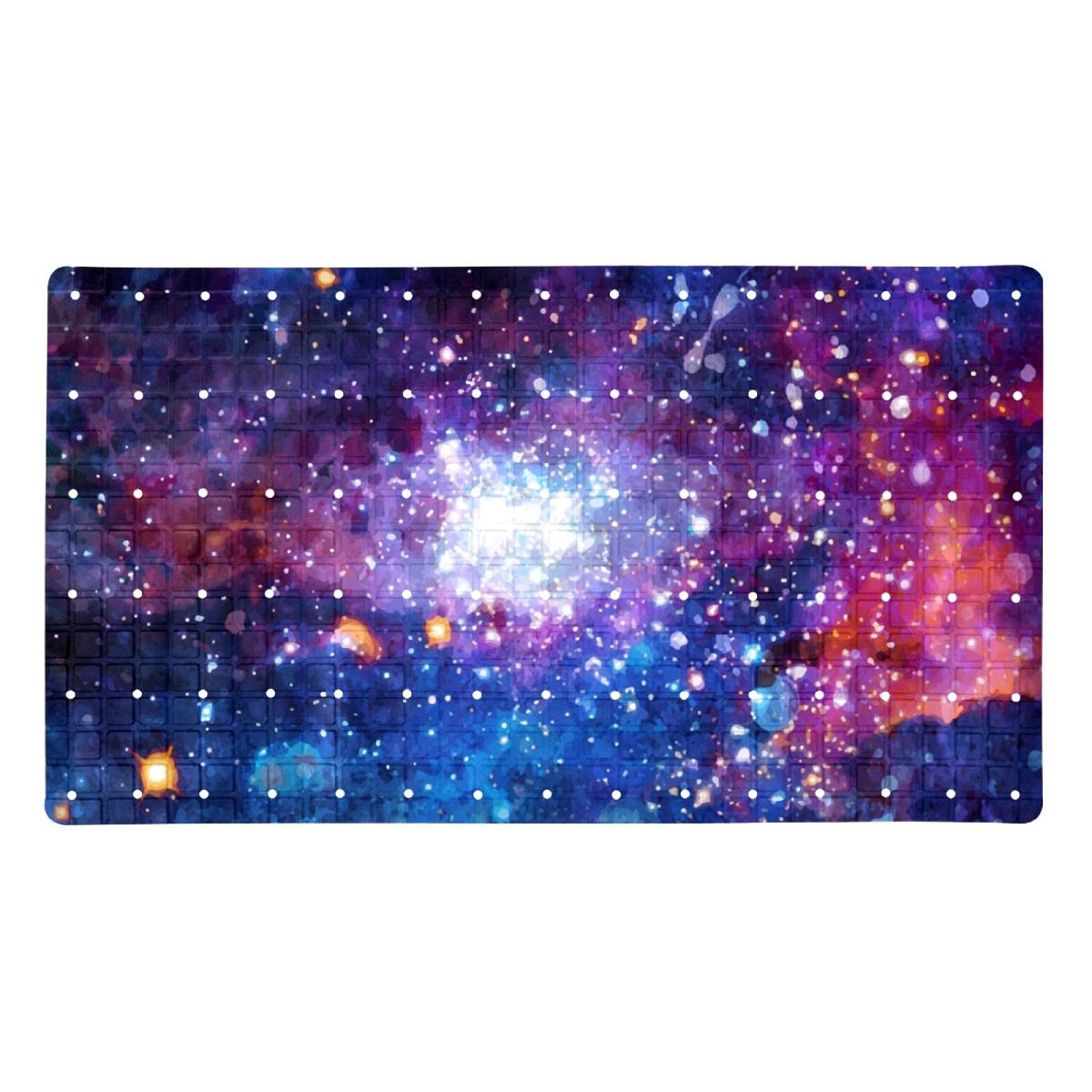 Tapis de baignoire antidérapant Bright Galaxy avec ventouses et trous de drainage pour senior