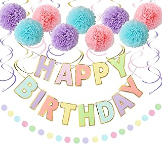 Pastel Birthday Decorations - Pack of 20 | Happy Birthday Banner, Tissue Paper, Swirls, Garland | Pastel Birthday | Pastel Rainbow Birthday Decorations | Pastel Birthday Party Decorations