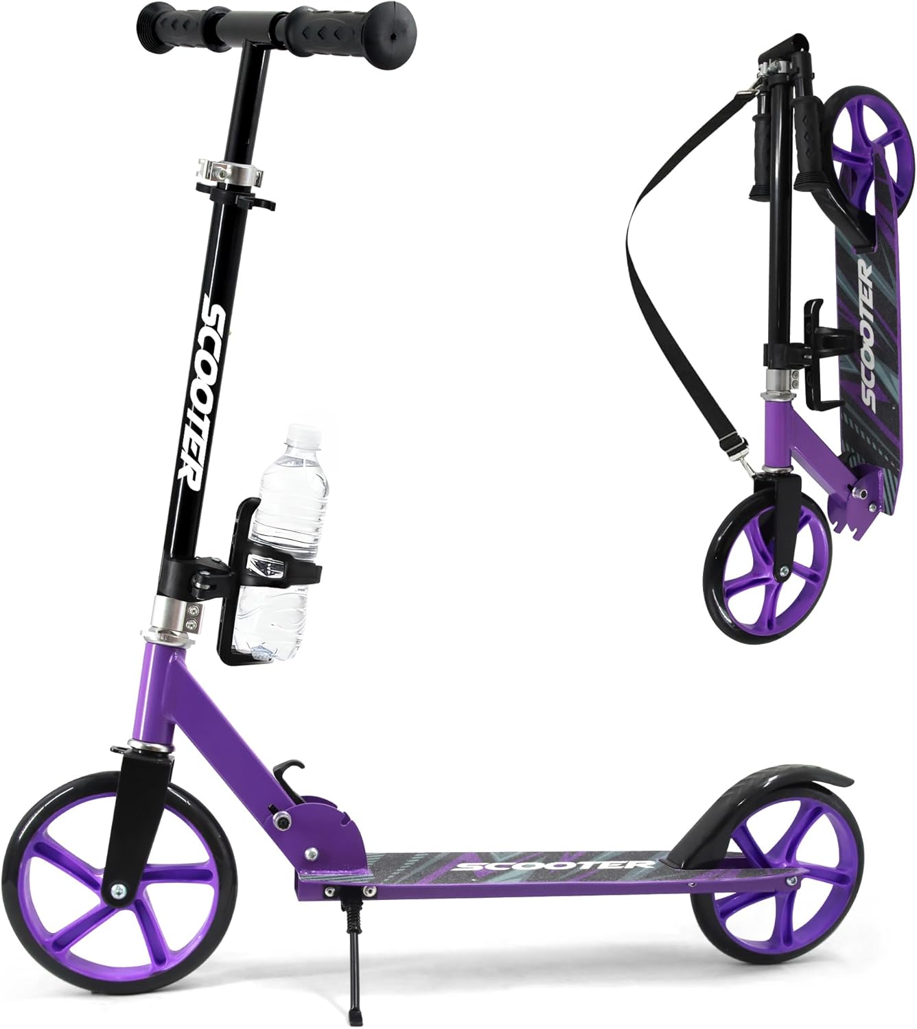 Scooter for Kids Ages 6+, Teens & Adults, Max Load 240 LBS, Foldable Kick Scooter with 8-inch Big Wheels, Kickstand, 3 Adjustable Levels, Rear Brake,