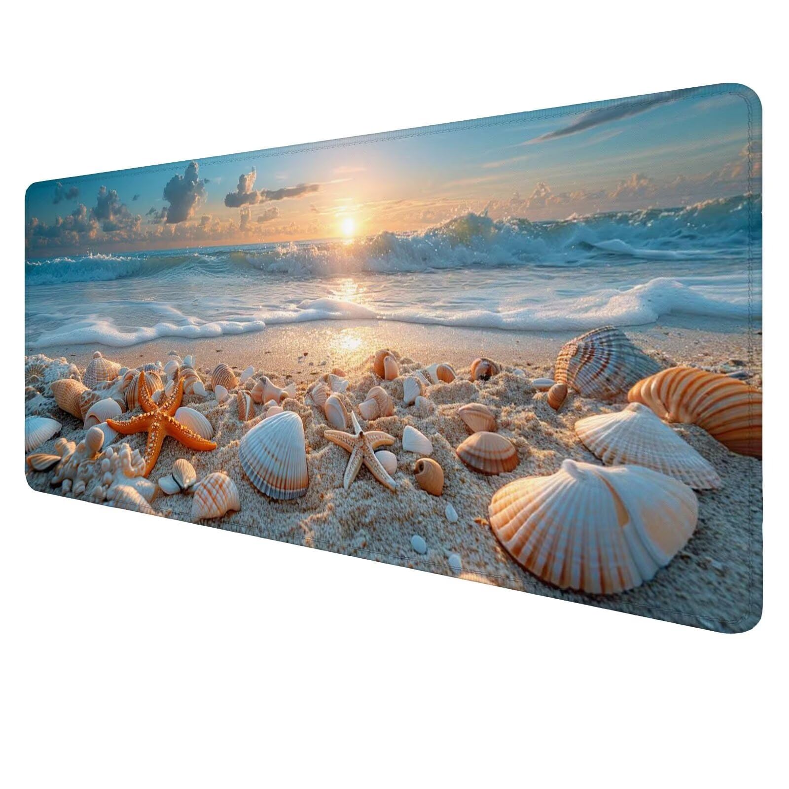 Alfombrilla Ratón Playa Alfombrilla Ratón Gaming XXL 1200x600x3mm Accesorios Escritorio,Antideslizante Mousepad Concha Tapete Escritorio Infantil,para Alfombrilla Pc Teclado Ratón J660
