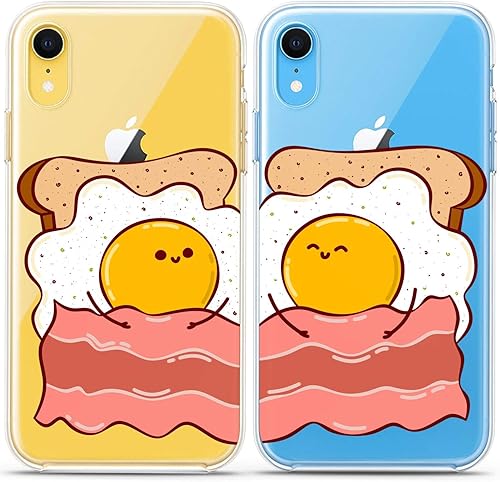 Miniatura 7 de Cavka Fundas a juego para parejas compatibles con iPhone 14, 13 Pro Max, 12, Mini, 11, XS, 6s, 8, Plus, 7, Xr 10, SE, 5 huevos, flexible, tocino,