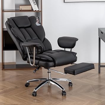Office Chair, Big and Tall Executive Office Chair with Footrest, Leather Computer Chair, Ergonomic Reclining Chair High Back with Lumbar Support, Large Home Office Chair Black