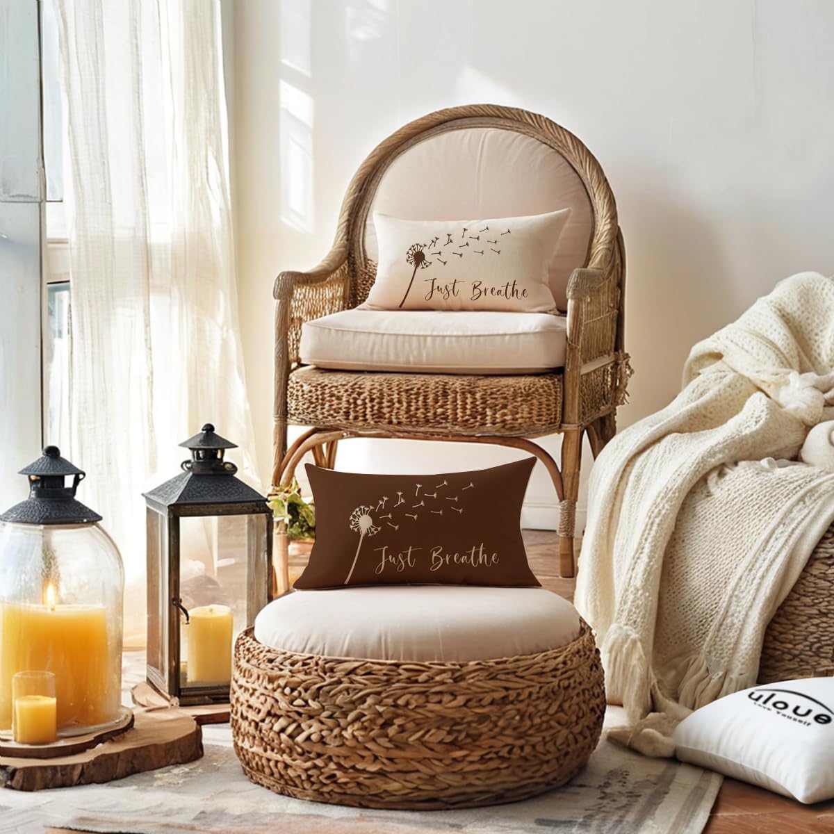 ULOVE LOVE YOURSELF Dandelion Throw Pillow Cover with Just Breathe Quote 12" x 20" Farmhouse Rustic Lumbar Pillow Covers Inspirational Cushion Covers Meditation Gifts (Brown) - Image 7