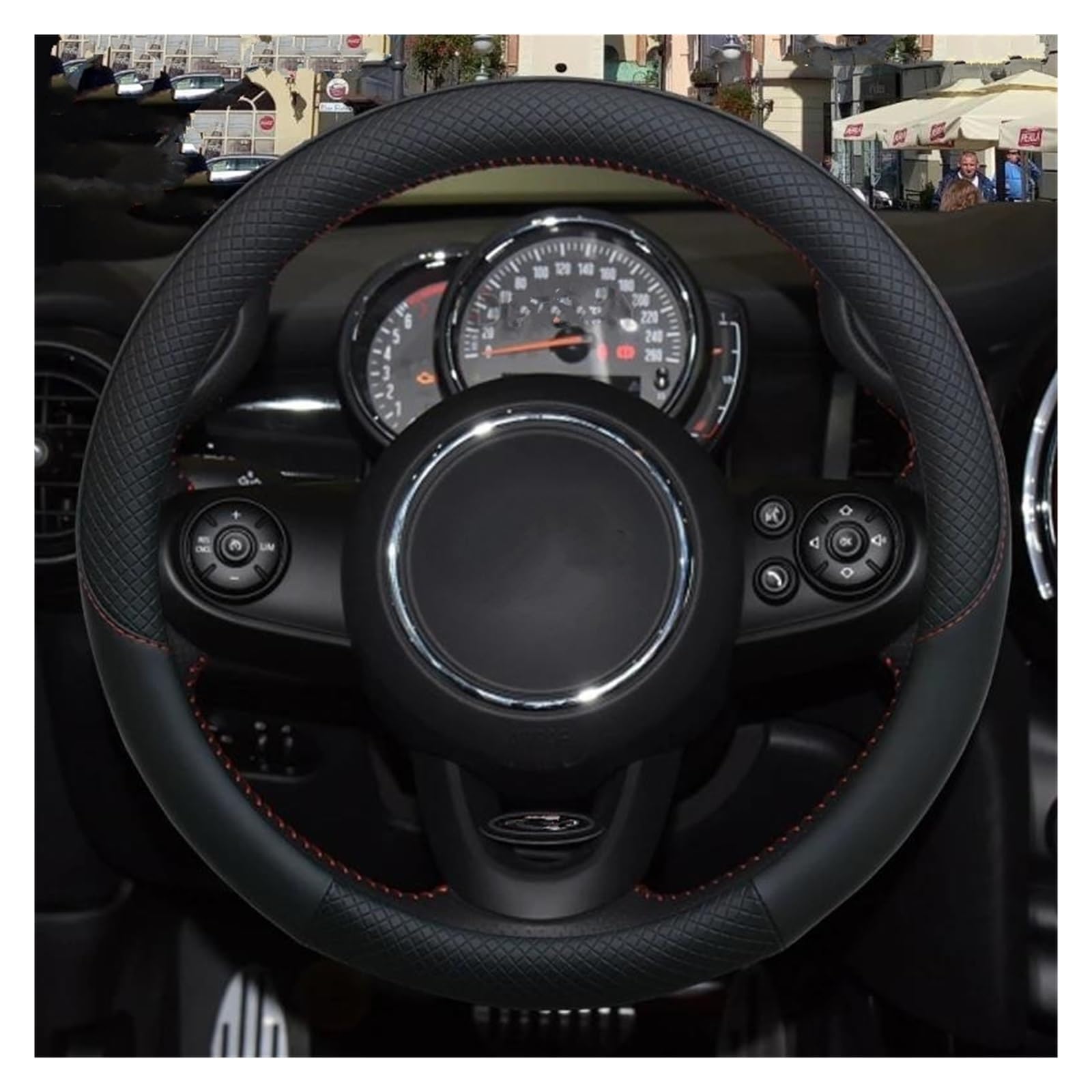 Volante Coprivolante per Mini per Cooper One per Clubman per Countryman per Clubvan Coupe Coprivolante in Pelle per Auto Accessori per Auto Copri Volante(Nero)