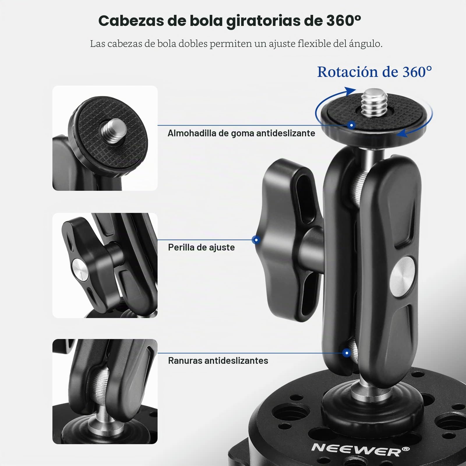 NEEWER Soporte de cámara con ventosa de 6 pulgadas compatible con GoPro, cabeza de bola de metal para parabrisas de coche, brazo mágico con adaptador de cámara de acción, paño de limpieza para soporte