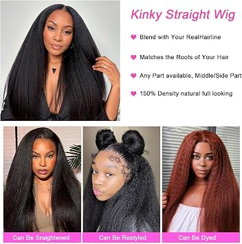Kinky Straight Front Human Pre Plucked with Baby 150% Density Straight Transparent HD Glueless Human for Black Women 18 Inch