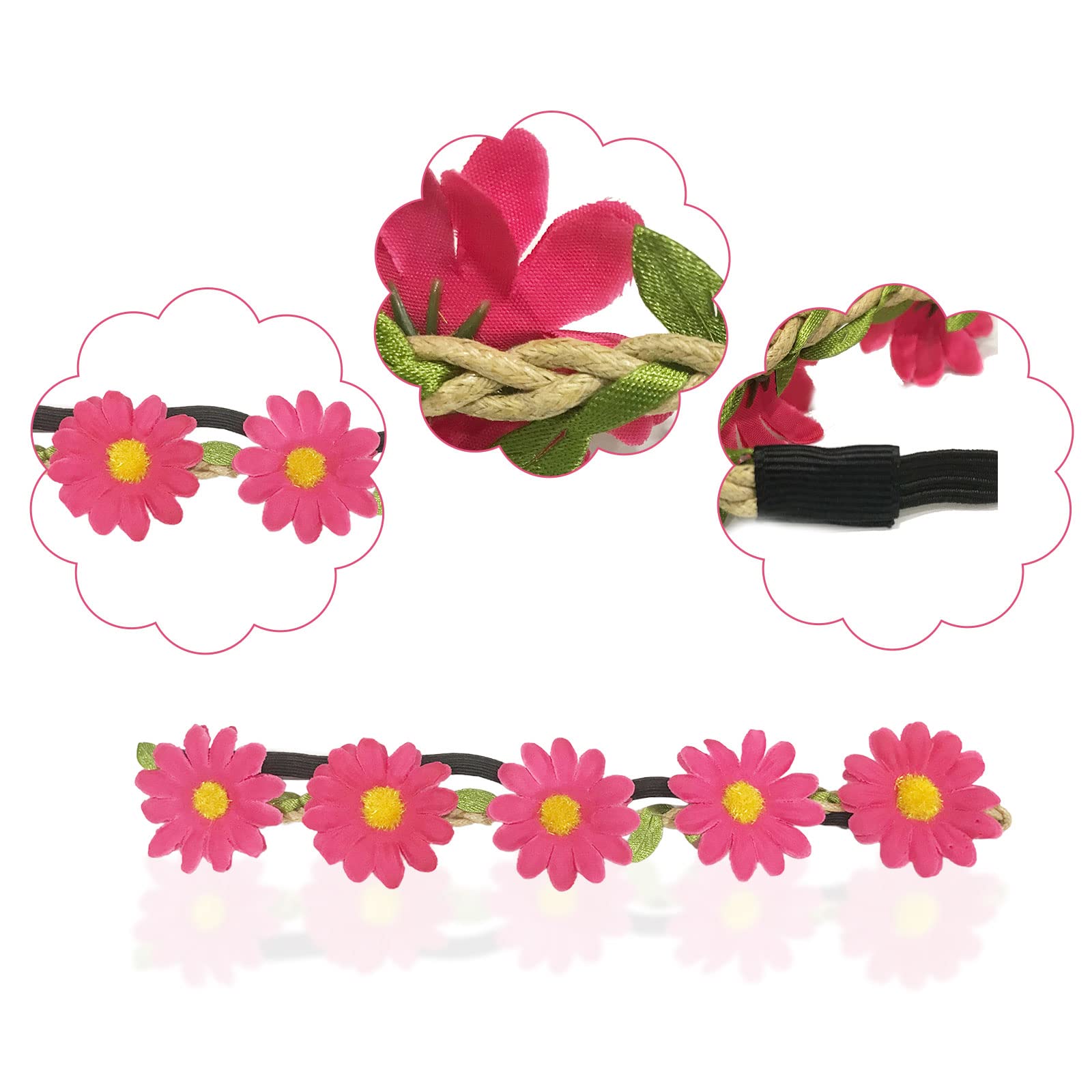 16 Corone Di Fiori Da Donna Multicolore - Fasce Hippie Margherita Con Nastro Regolabile Per Matrimoni E Feste - 2
