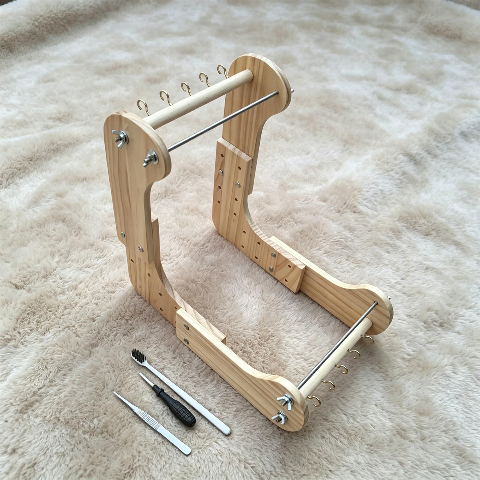 Marco de cuentas de joyería de madera con configuración de ajustable para encordar pulseras, tejer cuentas y trabajos artesanales Marco de tejido de cuentas ajustable Herramienta de encordar de