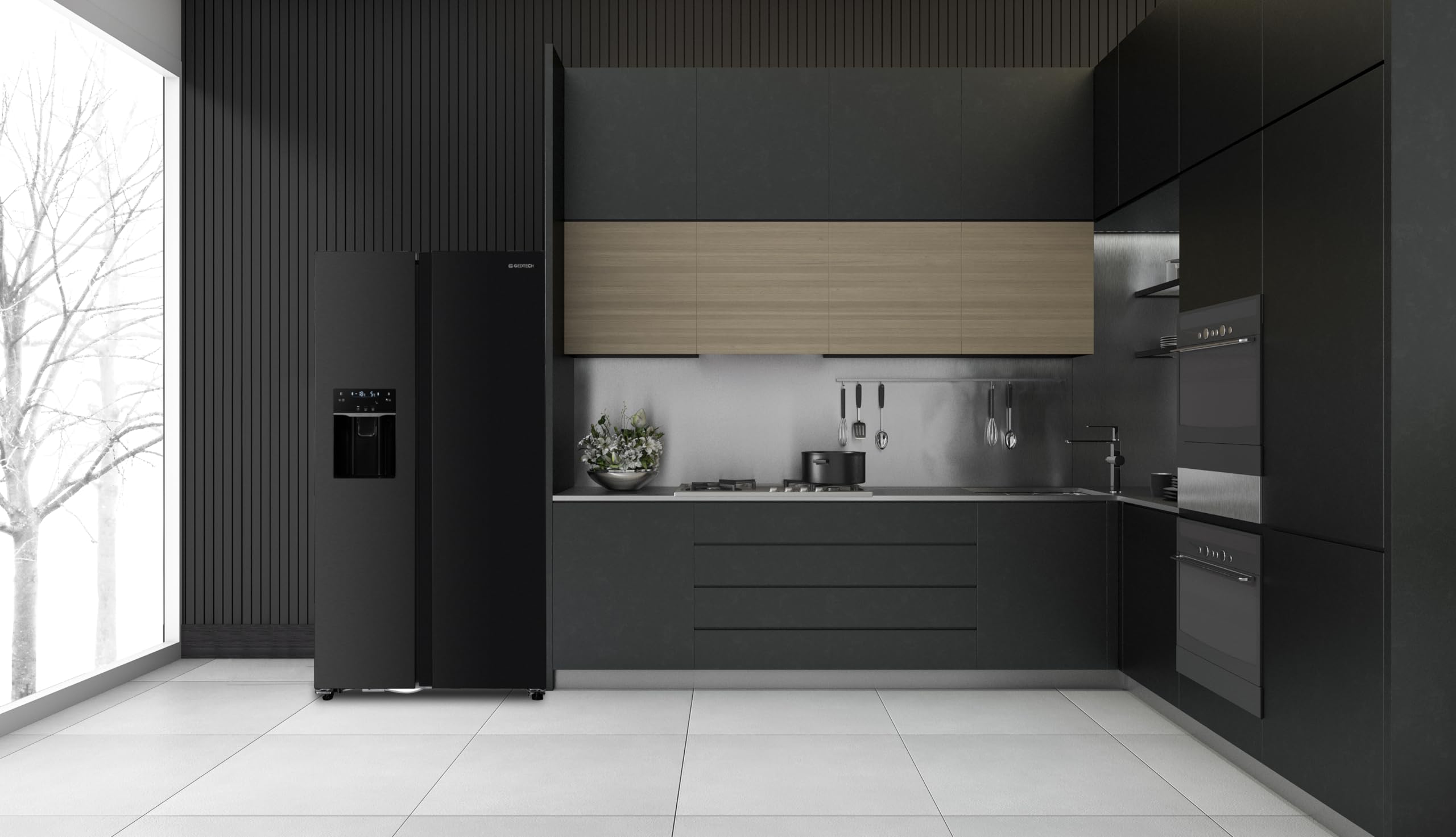 GEDTECH Réfrigérateur Américain Side by Side GSBSA513DX 513L Distributeur d'eau Machine à glaçons automatique