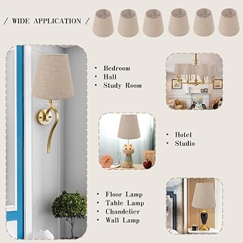 6Pcs Small Lamp Shade Clip On Drum Linen Fabric Lampshade for Candle Bulbs Lighting Accessories Candelabra Farmhouse Chandelier Shade Lampshades