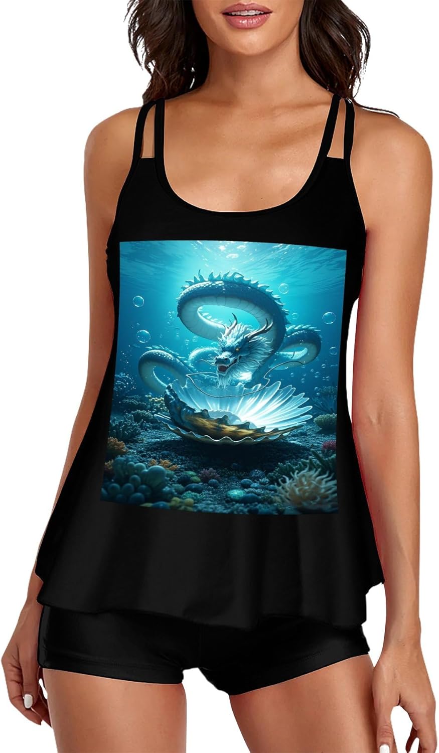 The Dragon King Tankini Swimsuits for Women Tummy Control Two Piece Bathing Suits Swim Tops with Boy Shorts
