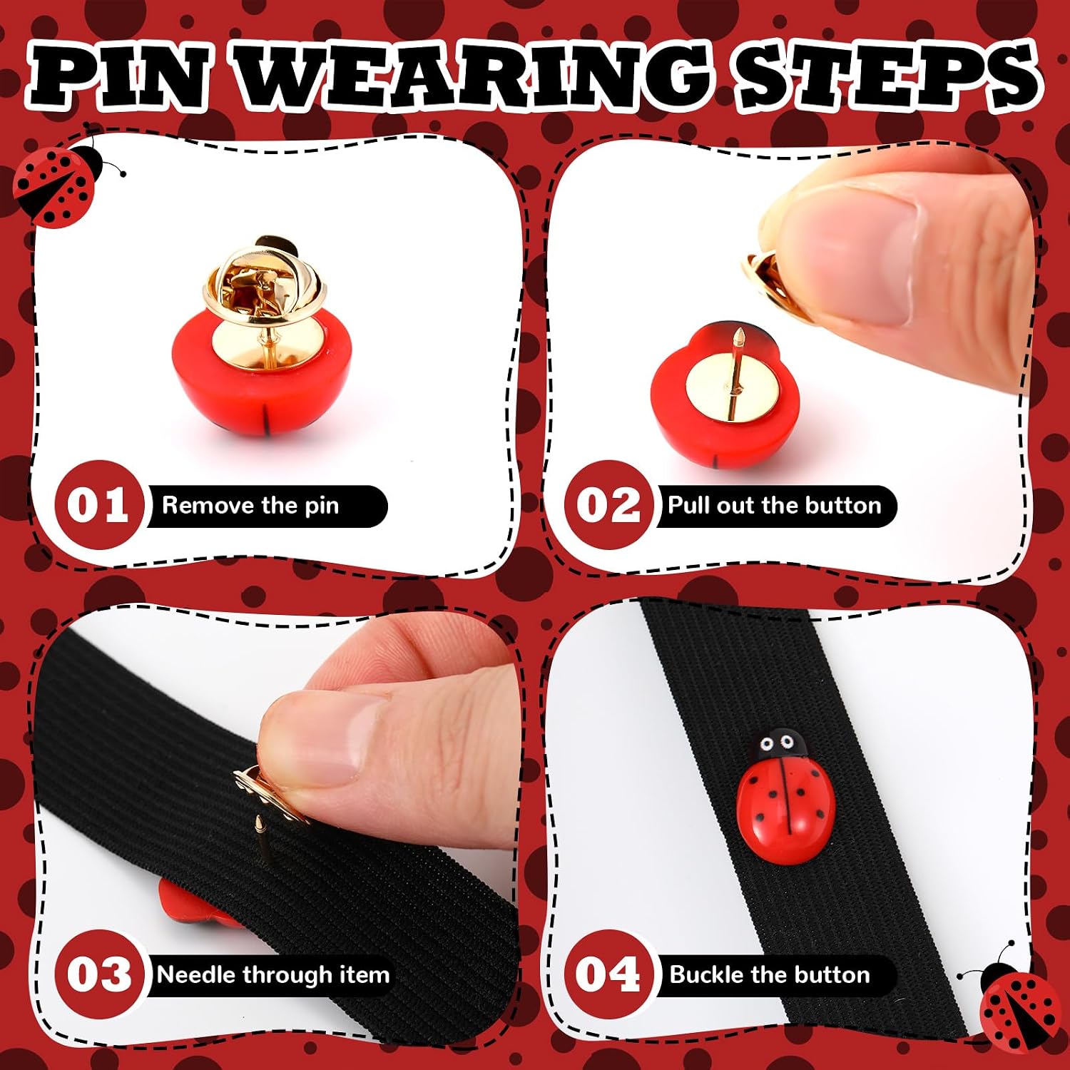 25/50/100 Pcs Cute Ladybug Lapel Pins Red Ladybug Brooch Pin image 4