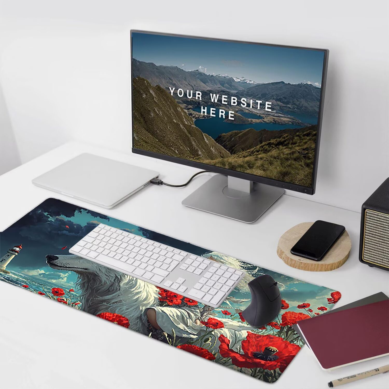 Tappetino per Mouse XXL 1200 x 600 mm Tappetino Mouse Gaming Grande, Mousepad con Base in Gomma Antiscivolo, Tappeto per Tavolo da Gaming per Mouse e Tastiera Accessori (lupo ragazza paesaggio) H-519