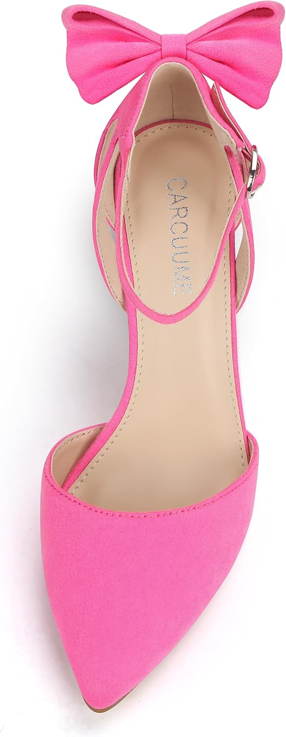 Carcuume Women's Closed Toe Heels Bow Stiletto Heel Sandals Pointed Toe Pumps Wedding Shoes