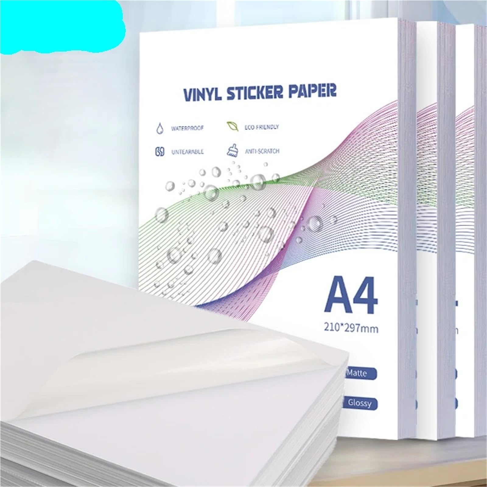 Carta Per Stampante A4 Etichetta autoadesiva A4 in carta adesiva Vinly, impermeabile, antistrappo, antigraffio, for stampe laser(Matte 100sheets)