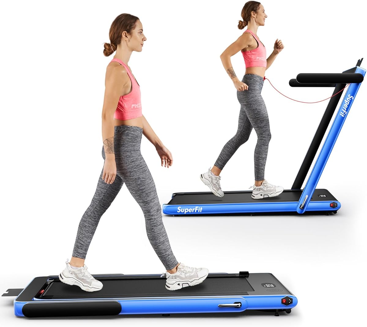 Goplus 2 in 1 Folding Treadmill, 2.25HP Superfit Under Desk Electric Treadmill, Installation-Free with Remote Control, APP Control and LED Display, Walking Jogging for Home Office