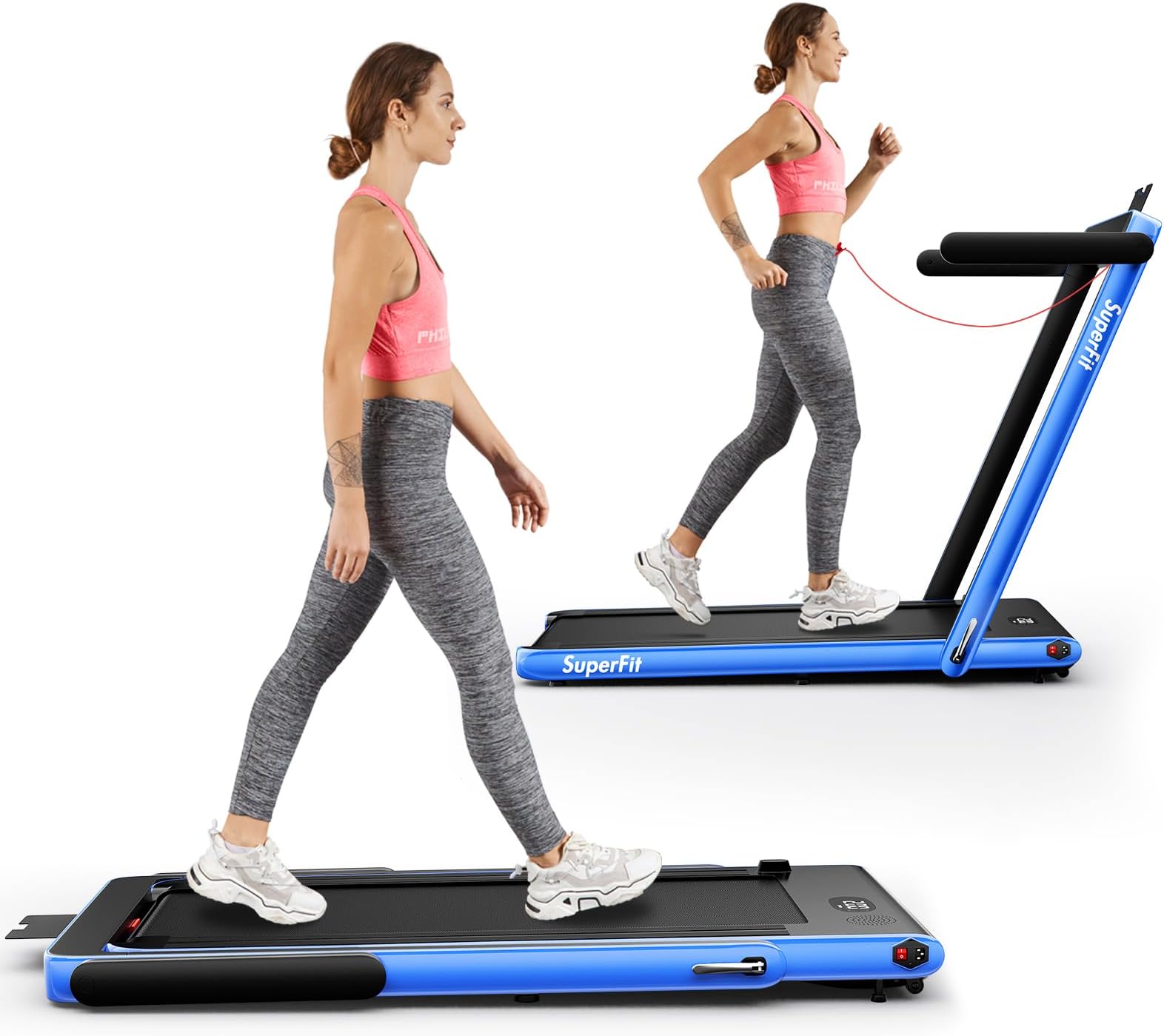 2 in 1 Folding Treadmill, 2.25HP Superfit Under Desk Electric Treadmill, Installation-Free with Remote Control, APP Control and LED Display, Walking Jogging for Home Office