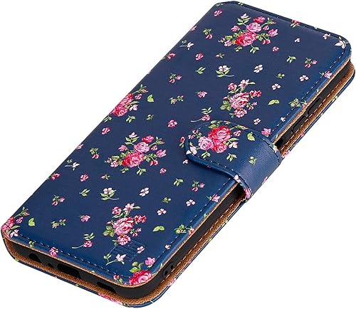 Miniatura 6 de 32nd Floral Series 20 - Funda de piel sintética para Samsung Galaxy A03S 2021 diseño de flores estilo cartera con ranuras para tarjetas color índigo