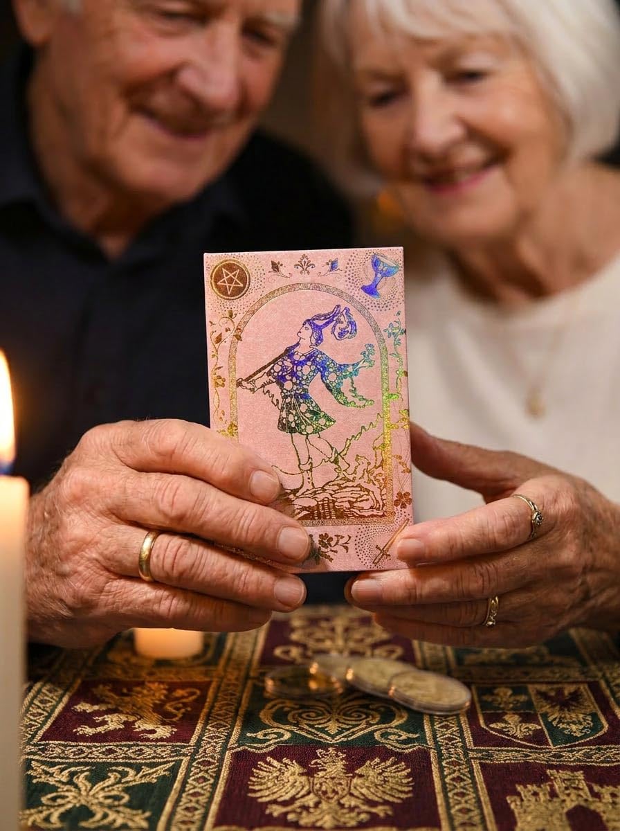 Tarot Vintage Doré en Anglais, 78 + 2 Cartes avec Guide | PVC holographique étanche et anti-plis, mélange fluide et finition durable pour lecture, pratique et collection