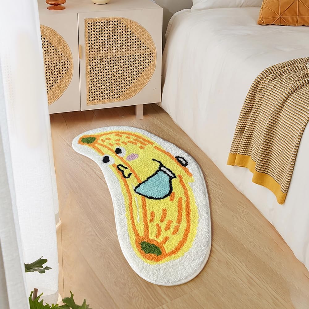 GORU Cute Banana Bath Mat,Funny Fruit Rug,Soft Plush Fluffy Bath Mat,Absorbent,Non-Slip for Bathroom,Kitchen Sink,Bedroom, Kid's Bedroom,and Living Room,Washable Yellow Rug(D, 15 x 35 in)