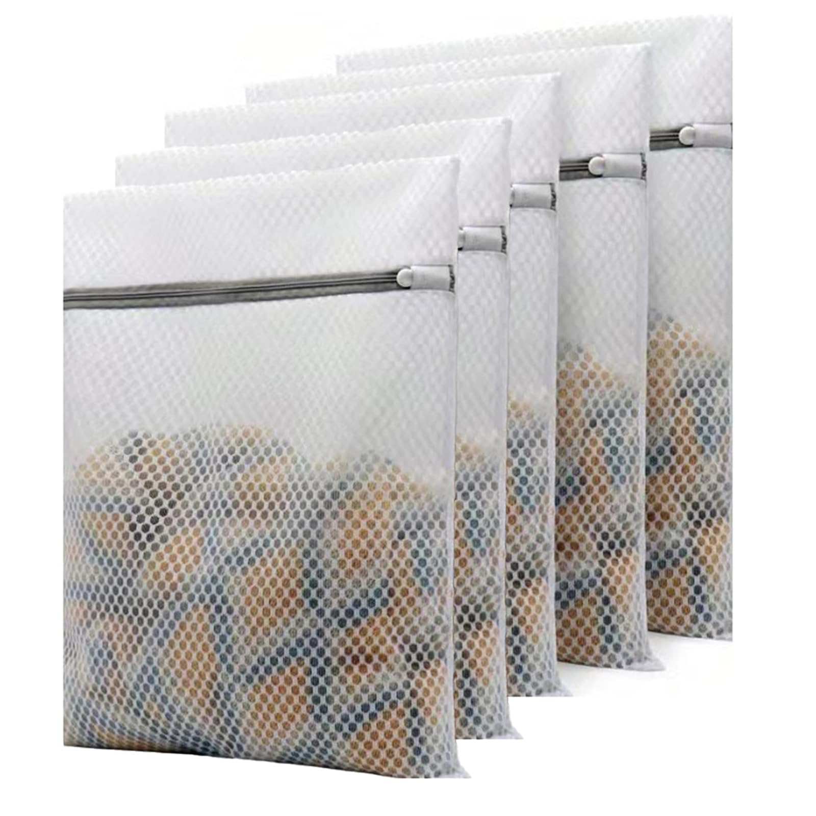 5Pcs Mesh Laundry Bags for Washing Machine,Durable Honeycomb Mesh Laundry Bags with Zips,Reusable,Bra Wash Bags for Underwear, Bras, Socks, Baby Clothes, Masks (40x30cm)