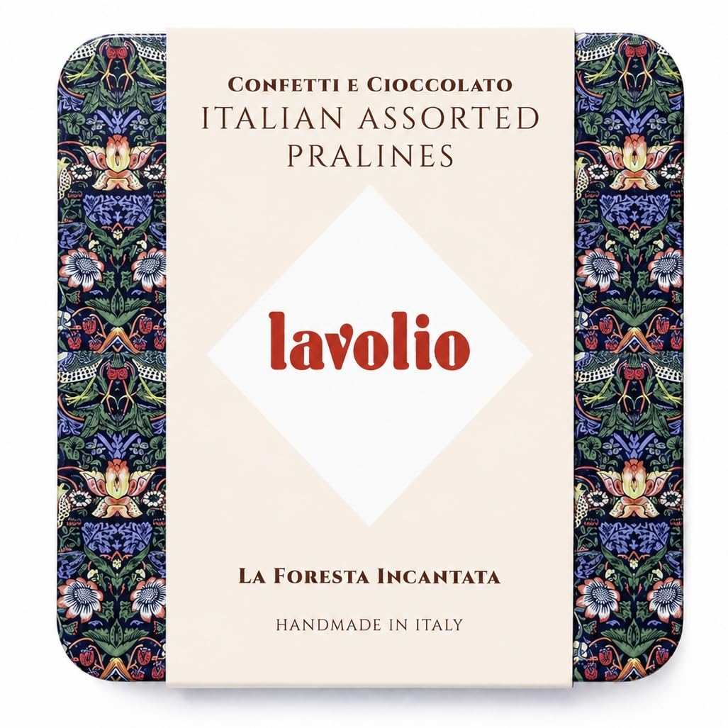 Lavolio SCHOKOLADENWALD - Gourmet-Auswahl handwerklicher Bonbons und schokoladenüberzogener Nüsse - Designer-Geschenkbox von William Morris, verfeinert und elegant - Italienische Schokolade - 150 g