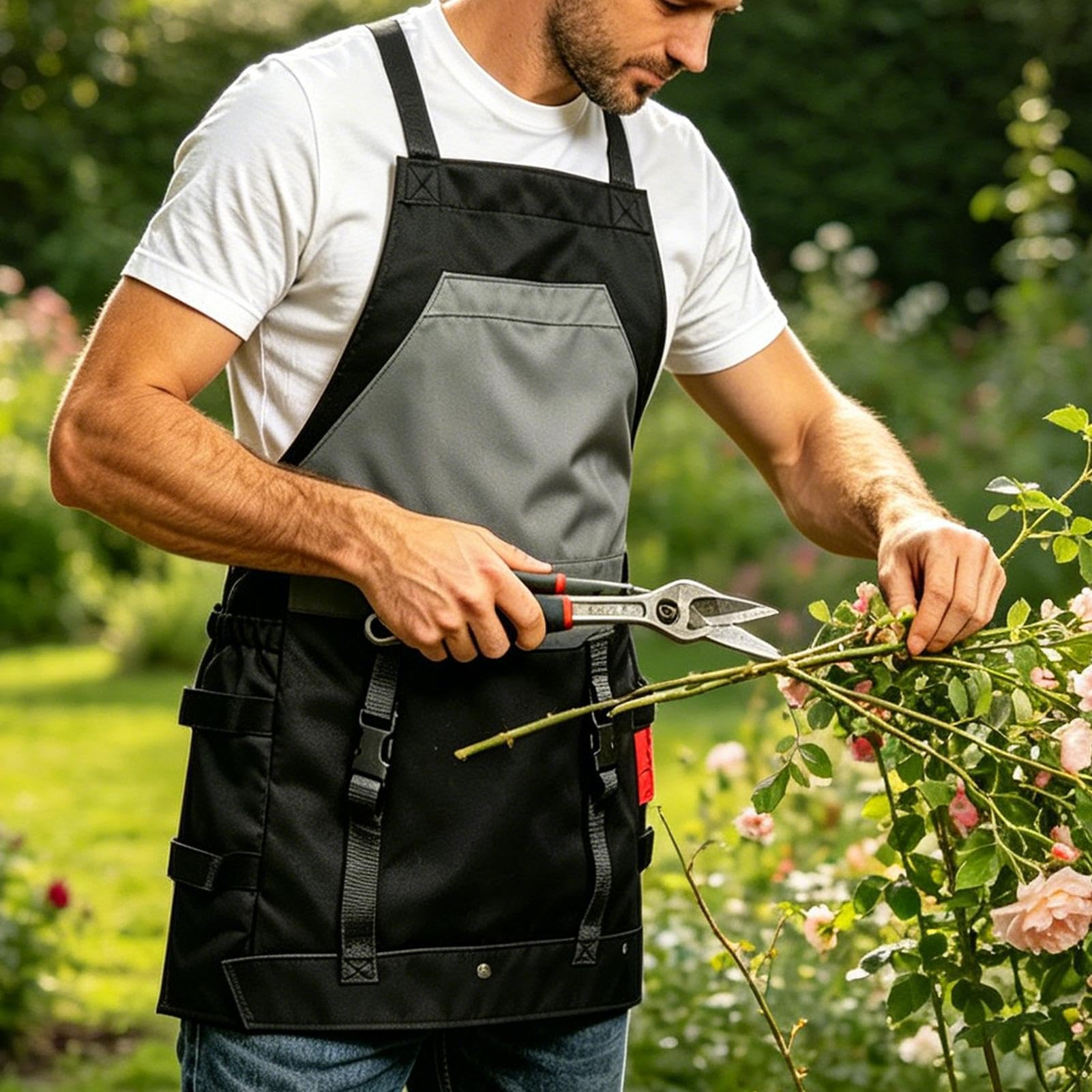 Grembiule da giardino | Schiena incrociata regolabile con sistema di chiusura rapida | Grembiule da raccolto | Per uomo donna giardino all'aperto cortile giardino potatura vegetale piante raccolta
