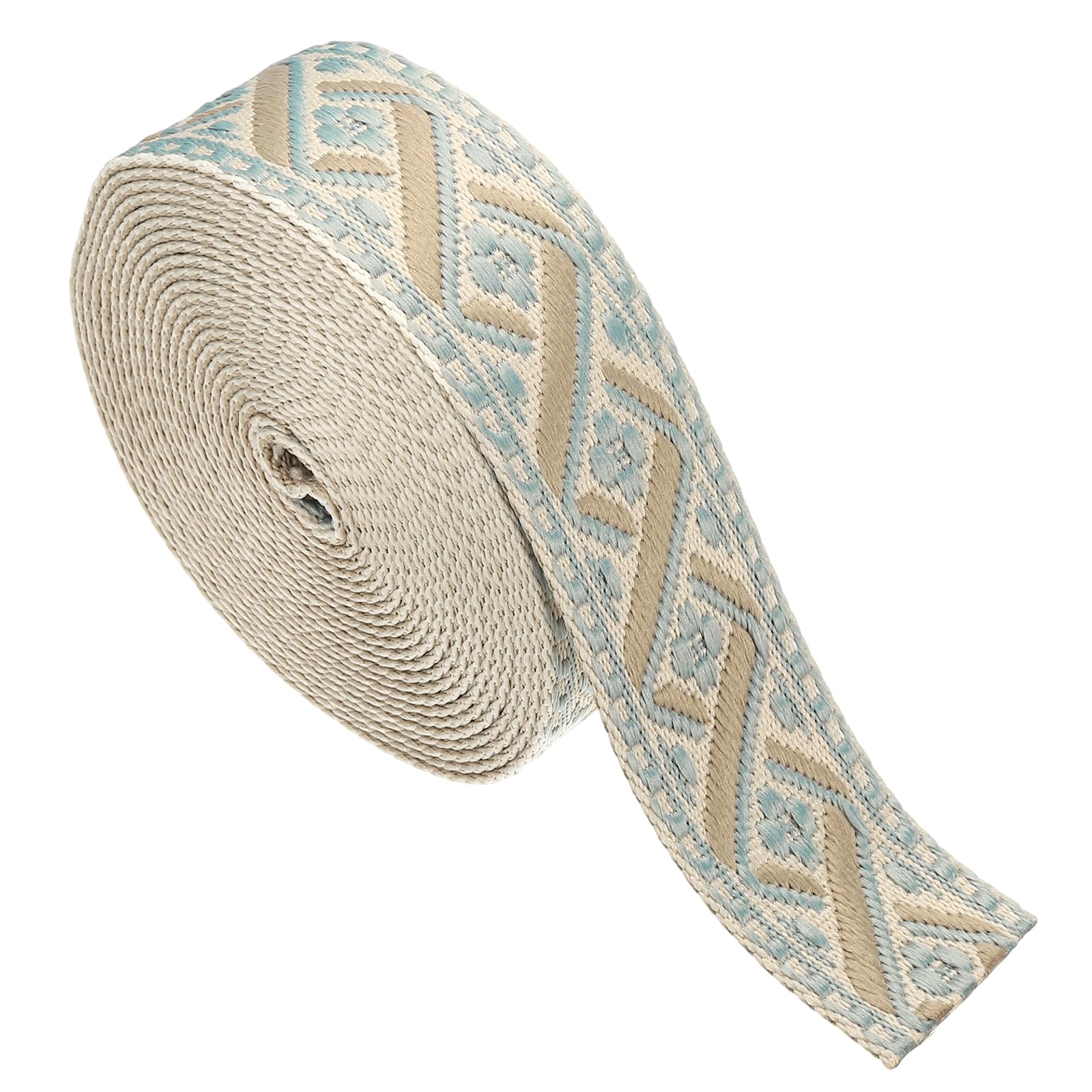 sourcing map 4.75 Yards Cotton Webbing Strap, 2-inch(50mm) Jacquard Webbing Ribbon Embroidery Polyester Webbing Straps Purse Strap Belt for Purse Bag Crafts Clothing, Cream-Light Blue