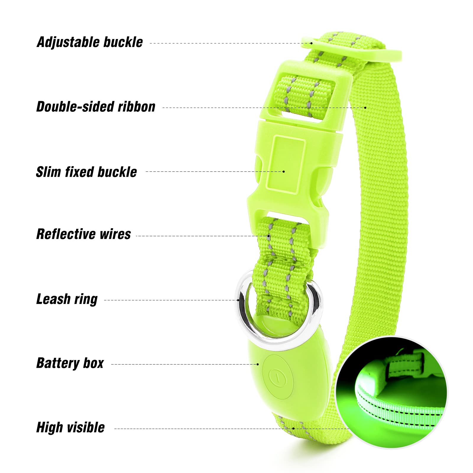 Visinite Collares de perro iluminados para perros pequeños, collar de perro con luz LED recargable, collar de perro iluminado totalmente ajustable, collares de perro que brillan en la oscuridad con