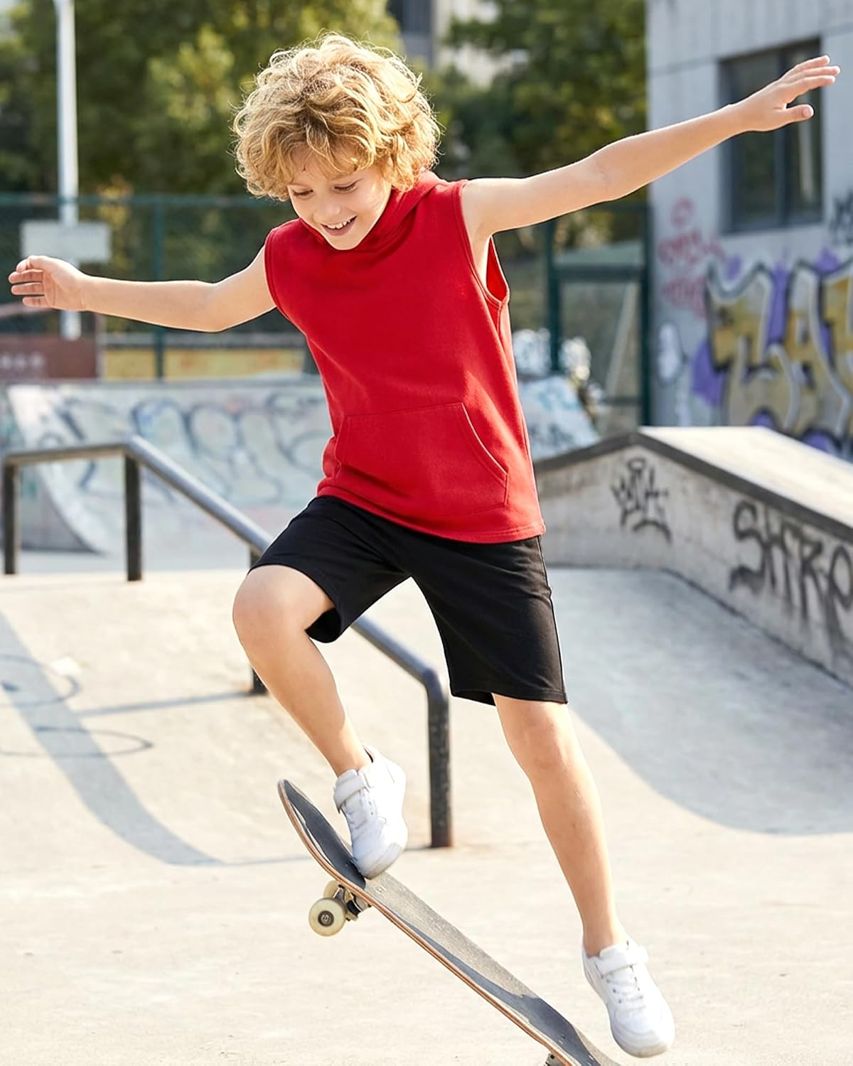 Boys Tank Tops Undershirt Hoodie Sleeveless Kids Athletic Workout Hooded Shirts Muscle Tees Basic T-Shirt 5-12 T